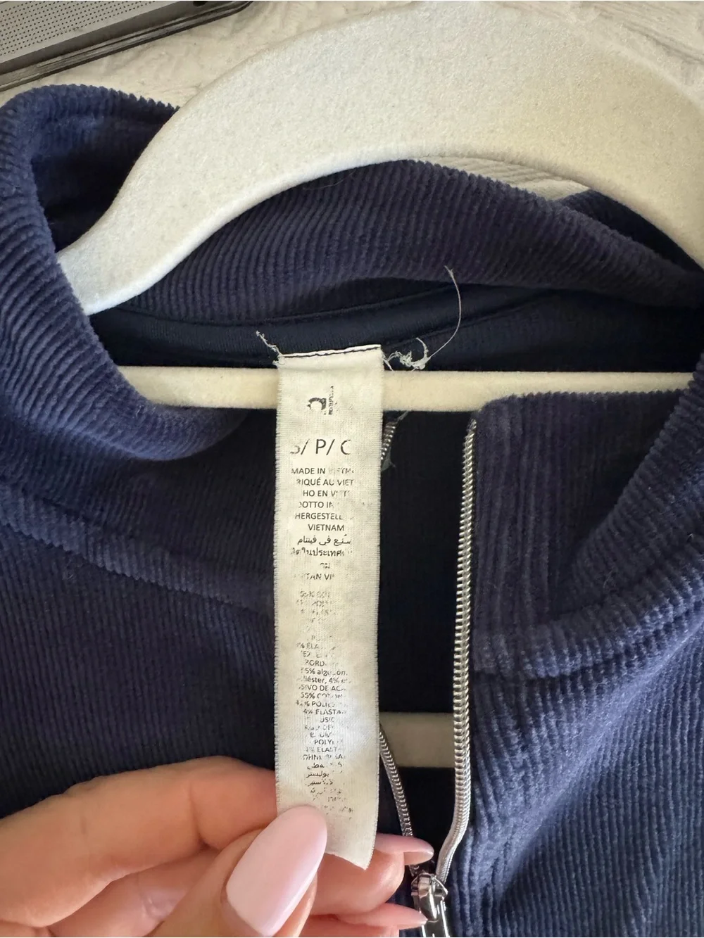 ALO Yoga Navy Blue Corduroy Short-Sleeve Zip Top